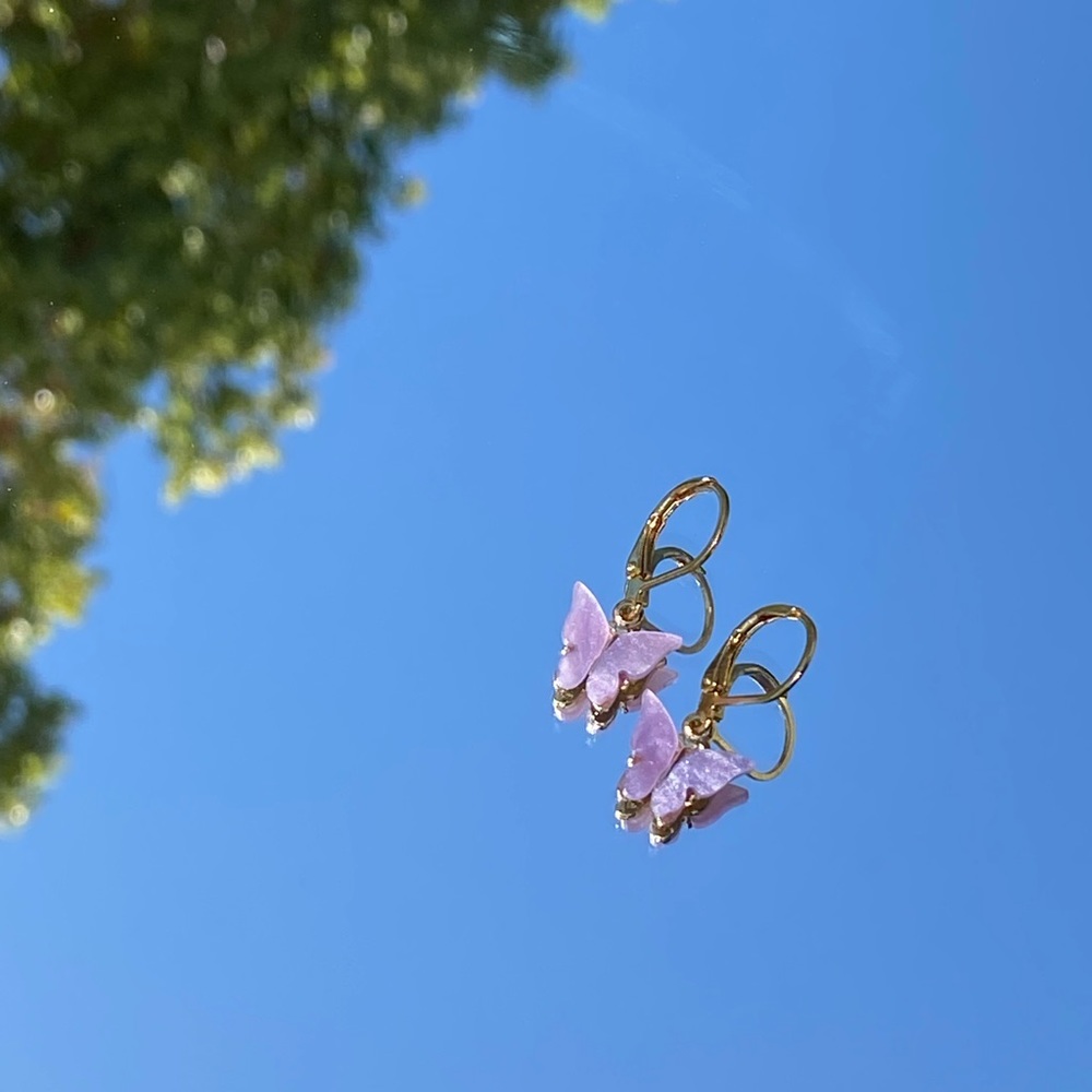 Gold Plated Purple Butterfly Earrings